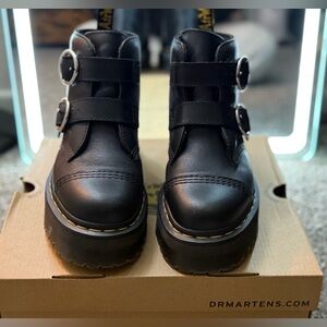Dr. Martens Black Platform Double Buckle Boots
